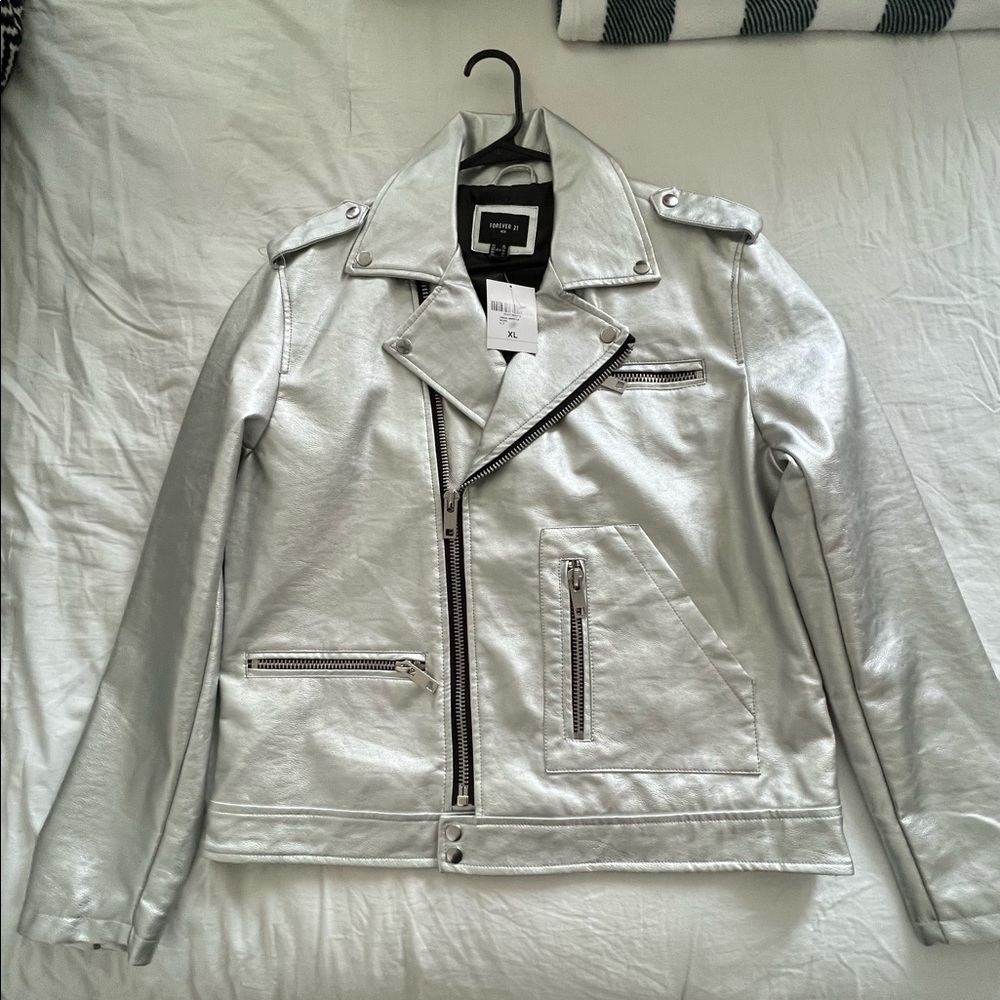 Forever 21 Silver Motto Jacket Size: XL BRAND NEW WITH TAGS.